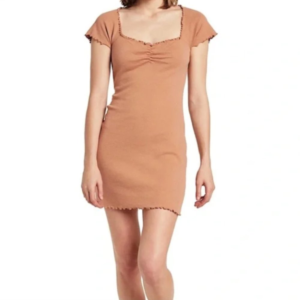 Nordstrom Abound Lettuce Edge Mini Dress In Tan Mocha Small New NWOT